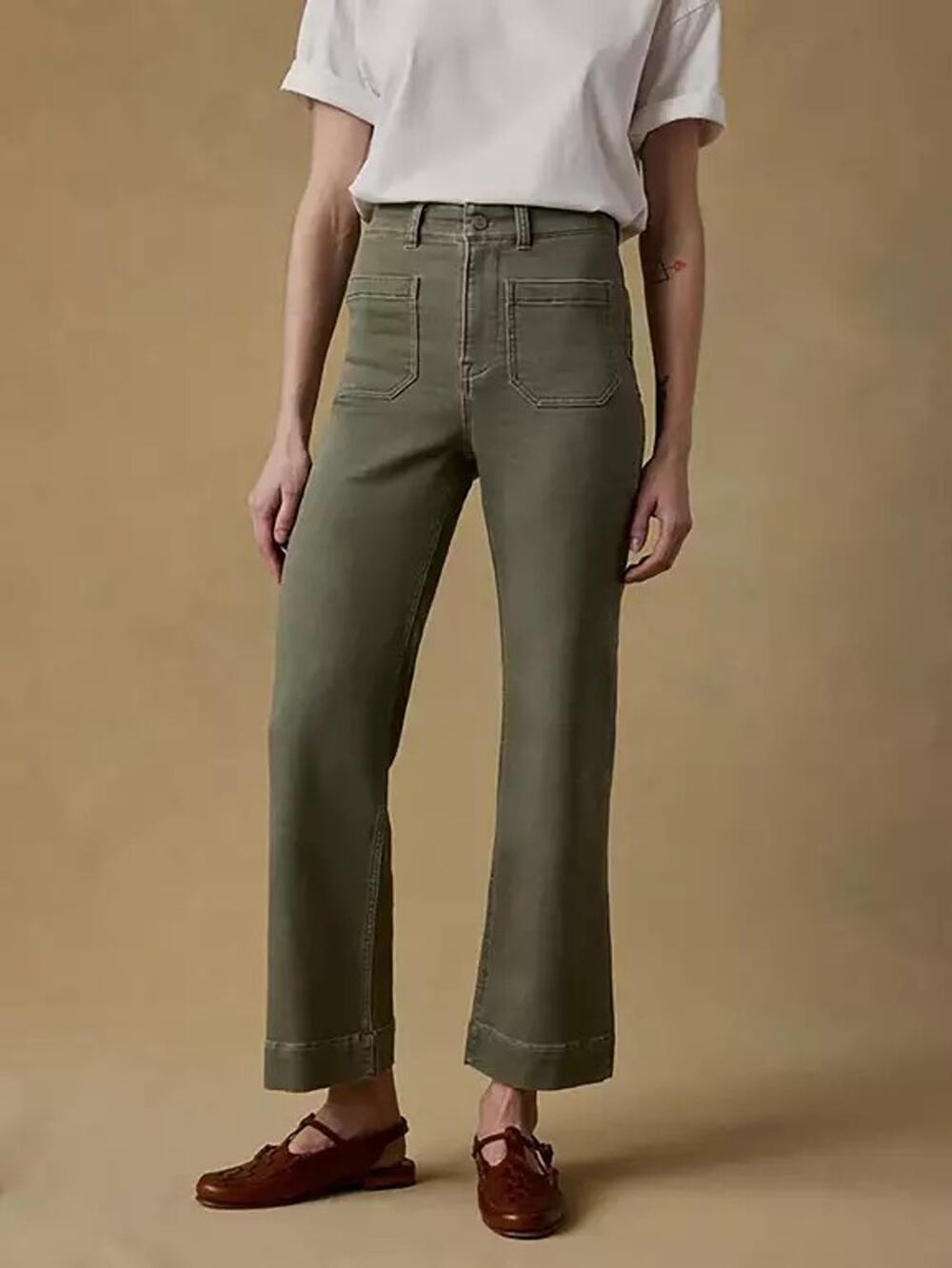 NWT Faherty Terry Patch Pocket Ankle Pant Size 30 Forest Olive Green Stretch